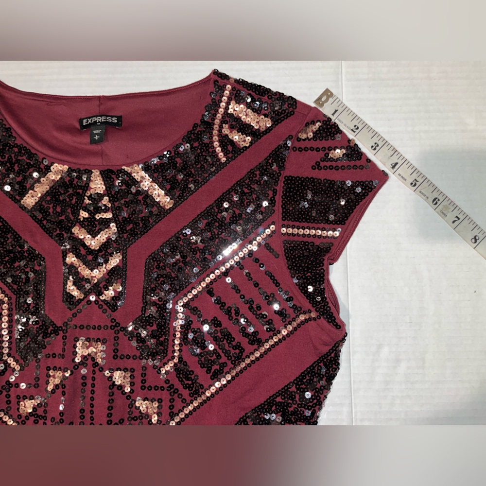 Express Burgundy and Black Sequin Dress - Picture 8 of 13